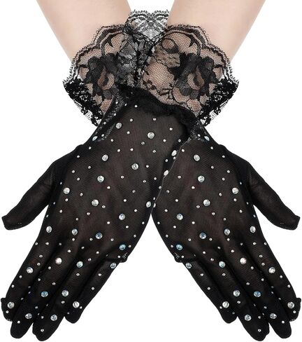 Lusofie Wedding Gloves Glitter Rhinestones Short Ladies Tulle Gloves Women Tea Party Formal Lace Gloves for Girls Bridal in Saudi Arabia