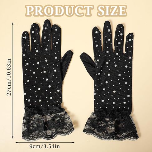 Lusofie Wedding Gloves Glitter Rhinestones Short Ladies Tulle Gloves Women Tea Party Formal Lace Gloves for Girls Bridal in Saudi Arabia