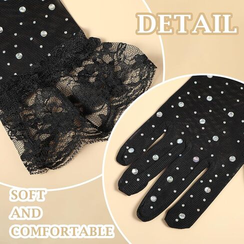 Lusofie Wedding Gloves Glitter Rhinestones Short Ladies Tulle Gloves Women Tea Party Formal Lace Gloves for Girls Bridal in Saudi Arabia