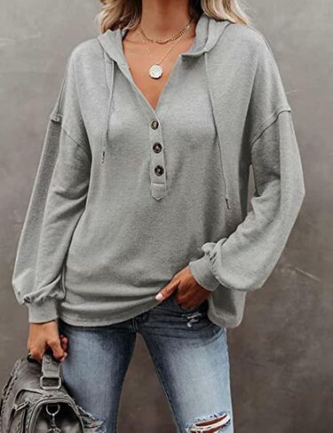 Womens Lightweight Hoodie Pullover Tshirt Long Sleeve Button Down Oversized Hoodie Blouse Tops in Kuwait