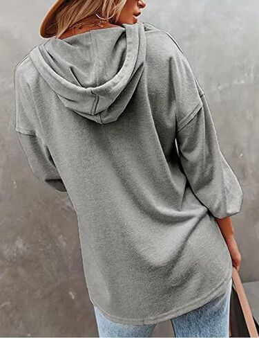Womens Lightweight Hoodie Pullover Tshirt Long Sleeve Button Down Oversized Hoodie Blouse Tops in Kuwait