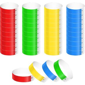 200pcs Neon Wristbands, Waterproof Paper Bracelets Event Wristbands Colorful Wrist Party Bands Armbands for Events Bars Concerts Nightclubs(Green, Red, Blue, Yellow)