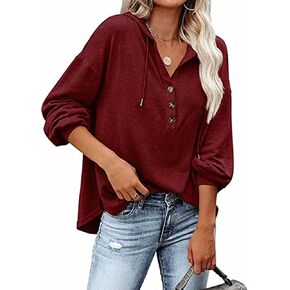 Womens Lightweight Hoodie Pullover Tshirt Long Sleeve Button Down Oversized Hoodie Blouse Tops