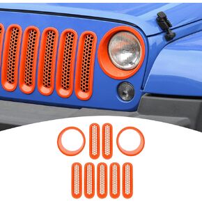 for Jeep JK Front Grille Inserts & Headlight Cover Trim Ring for Jeep Wrangler JK JKU 2007-2017 Red Exterior Accessories 9pcs