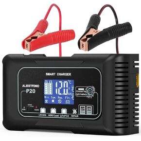 20-Amp Battery Charger,12V and 24V Lifepo4,Lead-Acid(AGM/Gel/SLA..) Portable Car Battery Charger,Trickle Charger,and Battery Desulfator Car,Motorcycle,Boat