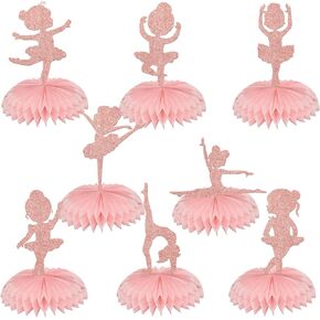 Rose Gold Glitter Ballerina Birthday Centerpiece Honeycomb, Baby Shower Ballerina Theme Birthday Party Decorations For Kids, Birthday Party Swan Ballet Girls Party Table Decoration 8PCS