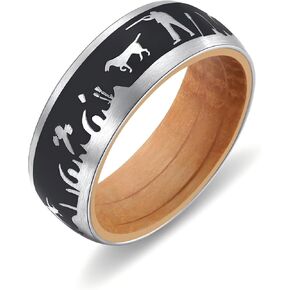 Adreamz Mens Wood Wedding Titanium Ring Laser Etched Forest Mountain Landscape Pine Spruce Tree Ring Wedding Band for Men 8mm Black Comfort Fit