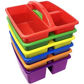 Podzly Classroom Caddy Organizer - Pack of 6 with 3 Compartments and Handle - Ideal Table Caddy for Classroom Supplies in Kindergarten - Classroom Storage Bins for Art and Craft Teachers