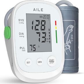 Blood Pressure Monitor,AILE Blood Pressure Machine Upper Arm Large Cuff(8.7"-16.5"Adjustable),Automatic high Blood Pressure Cuff for Home use (White)