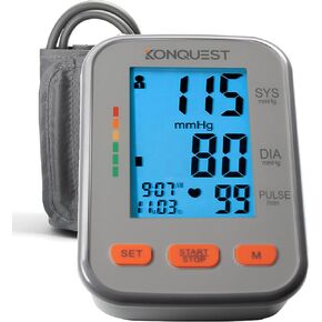 Konquest KBP-2704A Automatic Upper Arm Blood Pressure Monitor - Adjustable Cuff - Large Backlit Display - Irregular Heartbeat Detector - Tensiometro