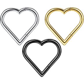 Dochais 2-3 Pcs 16G Titanium Septum Helix Piercing Earrings 10mm Heart Cartilage Piercing Face Nose Ring Hoop Hypoallergenic Lip Daith Conch Earring Piercing Jewelry for Women
