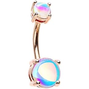 Pierced Owl Rose Gold Plated Double Synthetic Moonstone Prong Set Belly Button Navel Ring