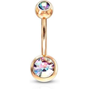 Pierced Owl - 14GA Double CZ Crystal Rose Gold Plated Belly Button Ring