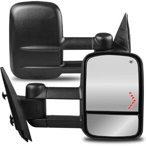 Black 2PCS Towing Mirrors Power Heated w/Arrow Signal Light Compatible for 07-13 Chevy Silverado Suburban Avalanche Tahoe/GMC Sierra Yukon