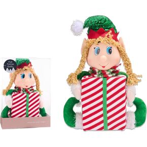 11" in height Large Under Christmas Tree Deco Elf Doll Holding Present, Decor Plush Stuffed Doll for Boys and Girls - Christmas Party/ Festive Decor/ Home Decor/ Gift Exchange (Boy)