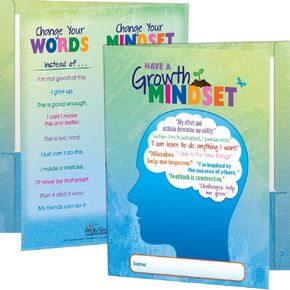 Really Good Stuff Growth Mindset Folders, 9½" by 12" -Set of 12 Laminated 2-Pocket Folders – Inspire Perseverance and Achievement with Motivating Phrases – Great Homework and Take Home Folders