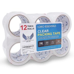 Clear Packing Tape Heavy duty Packaging Tape for moving boxes, transparent tape refills, shipping tape 12 rolls, 720 Total Yards, 1.88 x 60 Yards 3" Core 2.0 Mil Thick Adhesive tape
