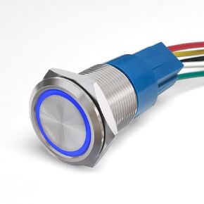 MGI SpeedWare Billet Push Button Switch with Socket, 3A 12vDC Ring LED, 3/4" 19mm (Latching, Red)