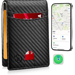 Smart Wallet For Men Work For Apple Find My (Ios Only) App, Slim Mens Wallet Tracker Bifold Credit Card Holder With Gift Box Rechargeable Battery. (Not For Android) (Black & Orange)