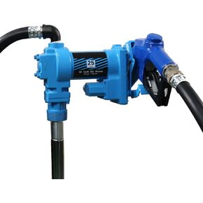 12 Volt Red Fuel Transfer Pump w/Automatic Nozzle | 25 GPM High Flow DC Fuel Pump | for Gasoline, Diesel, Kerosene, Ethanol Blends, Methanol Blends, and Biodiesel | Cast Iron Heavy Duty Transfer Pump