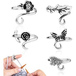 5pcs Crochet Rings, Rose Lotus Leaves Butterfly Crochet Finger Ring with Storage Box Crochet Tension Ring Crochet Guide Ring Knitting Crochet Ring Hand Knitting Tools