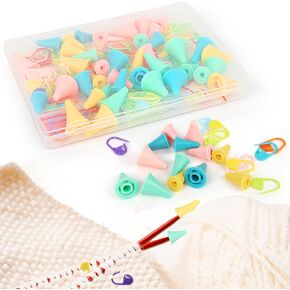 Aeelike 40Pcs Knitting Needle Point Protectors with Plastic Box, 2 Sizes Knitting Needle Stoppers with 100Pcs Colorful Crochet Stitch Markers, Knitting Supplies and Tools for Knitting Craft DIY
