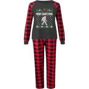 Women's Christmas Pajamas Sets Cute Gnome Graphic Long Sleeve Plaid Shirt and Pajama Pants Xmas Loungewear Set S-XXL