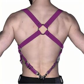 YY GEWETAO Men's White Leather Chest Half Body Harness Belt Adjustable Buckle Straps Clubwear Costume