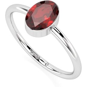 Natural Garnet Stackable Ring for Women in Sterling Silver, January Birthstone Jewelry Gifts for Her (Round, Oval, Pear)