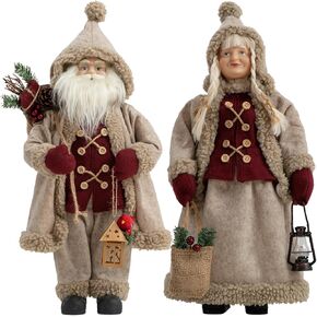 Christmas Santa Figurines, Hand Crafted Realistic Genial Santa Claus, Mr and Mrs Claus, Sled in Arms, Santa Doll, Santa Decor, Santa Toy, One Pair Two Figurines (Red/White, 18'' Inch)