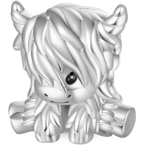 GNOCE Scottish Highland Cow Cute Love Charm For Women, S925 Sterling Silver Bead Charm Bracelet for Her, Jewelry Gift Animals