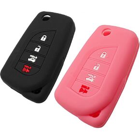 Silicone Key Fob Cover Fit for Toyota Camry Corolla GR Corolla Flip 4 Buttons | Car Accessories | Remote Key Protection Case - Black & Pink