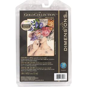 Dimensions 70-65209 Garden Lady Counted Cross Stitch Kit, 18 Ivory Aida, 5'' x 7'