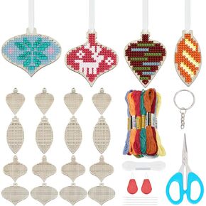 FREEBLOSS 16Pcs Christmas Wooden Cross Stitch Kit Light Bulb Shaped Wood Cross Stitch Keychains Christmas Cross Stitch Wood Ornaments Wooden Cross Stitch Blanks Sewing Kit Embroidery Kit in Saudi Arabia