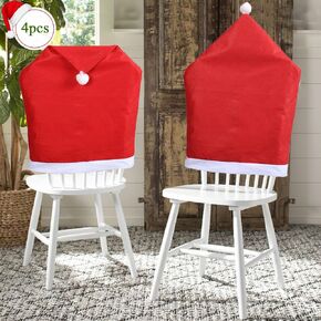 4 Pack Christmas Chair Covers, Red Hat Dining Chair Slipcovers,Christmas Chair Back Covers Kitchen Chair Covers for Xmas Christmas Holiday Festival Party Decoration Indoor