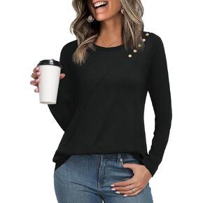 DILIUXING Womens Long Sleeves Tunic Tops Casual Work Cute Pleated Crew Neck T Shirts Dressy Fashion Blouses