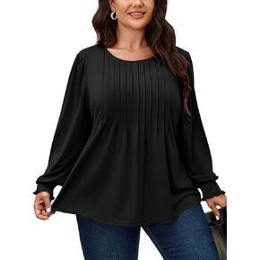 بلايز نسائية بمقاسات كبيرة وأكمام طويلة، وبلوزة تونيك فضفاضة ورقبة دائرية، ومطويات in Kuwait