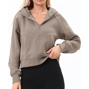 Double Couple Womens Half Zip Up Hoodies Long Sleeve Cropped Pullover Sweatshirts Comfy Fall Outfits Winter Fashion Clothes