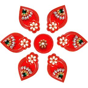 Handmade Premium Red Acrylic Diwali Rangoli Floor Decorations Table Decoration Studded Stones Sequins Traditional Festive Home Door Déco | Diwali Gift Idea 8 x 8 Inch