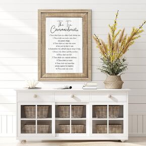 Framed The Ten Commandments Wall Art Decor Bible 10 Commandments Wooden Hanging Sign Decoration for Modern Home Living Room Bedroom Office 16"x11"