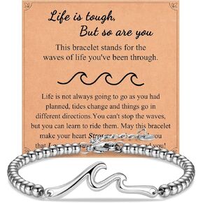Inspirational Gifts for Women, Wave Inspirational Bracelet, Get Well Gifts, Thinking of You Gifts, Cheer Up Encouragement Gifts for Women Friends Sister - Life is Tough But So are You