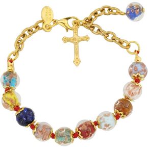 Glass Of Venice Murano Glass Rosary Bracelet Italian Sommerso Beads Multicolor - Beaded Cross Bracelet Catholic Rosary Beads Handmade Blown Glass - Religious Gift Bracelet for Women and Men