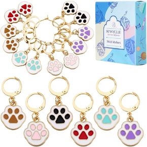 SUNNYCLUE 12Pcs 6 Styles Paw Print Stitch Markers Knit Stitch Marker Charm Cute Cat Dog Paw Enamel Alloy Locking Crochet Markers Planner Charms for Knitting Crocheting Quilting Jewelry Making Supplies