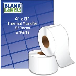Blank Labels 2" x 2" Thermal Transfer Labels on 3" Cores with Perfs Easy Tear, 3000 Labels per Roll Matte White 2 Rolls Total Made in USA - Printer with Ribbon Needed