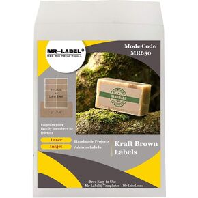 Mr-Label 2"×4" Printable Natural Kraft Brown Label Sticker - for Mason Jars | Crafts | Candles | Candy | Party Favor | Gift Label - for Inkjet/Laser Printer (25 sheets/250 labels)