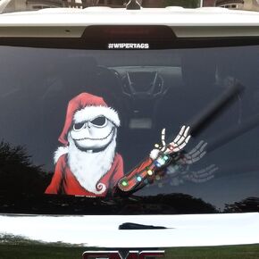 Jack Nightmare Santa Claus Waving Winter WiperTag USA Christmas with Decal attaches to rear vehicle wiper blade