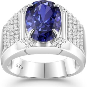 Tanzanite Gemstone Rings for Men Wedding Band Engagement Cocktail Statement Ring Blue Sapphire AAAAA Cubic Zirconia 925 Sterling Silver Size 8-13