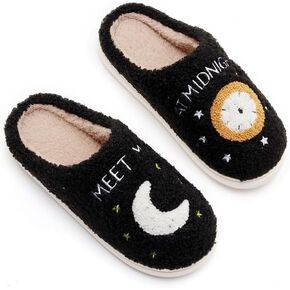 Feionusin Meet Me At Midnight Slippers for Womens Mens Warm Fuzzy Slippers Memory Foam Cloud Slides Slip-on Cozy Winter Indoor Bedroom Pillows Flat Shoes
