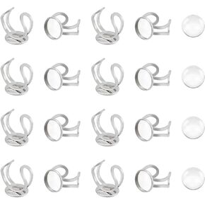 UNICRAFTALE 20 Sets DIY Blank Dome Finger Rings Stainless Steel Open Cuff Ring Making Kit Adjustable Ring Blanks 14mm Base Ring Bezel Tray with Glass Cabochons for Jewelry Making