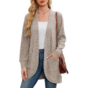 BELAROI Womens Open Front Cardigan Sweaters Casual Lightweight Outwear Long Sleeve Plus Size Tops Sweater with Pockets
